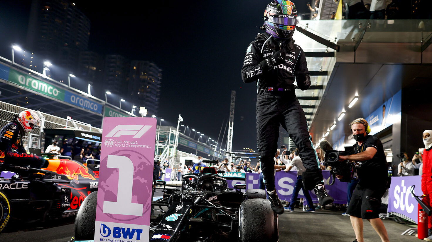 Hamilton Saudi celebrating