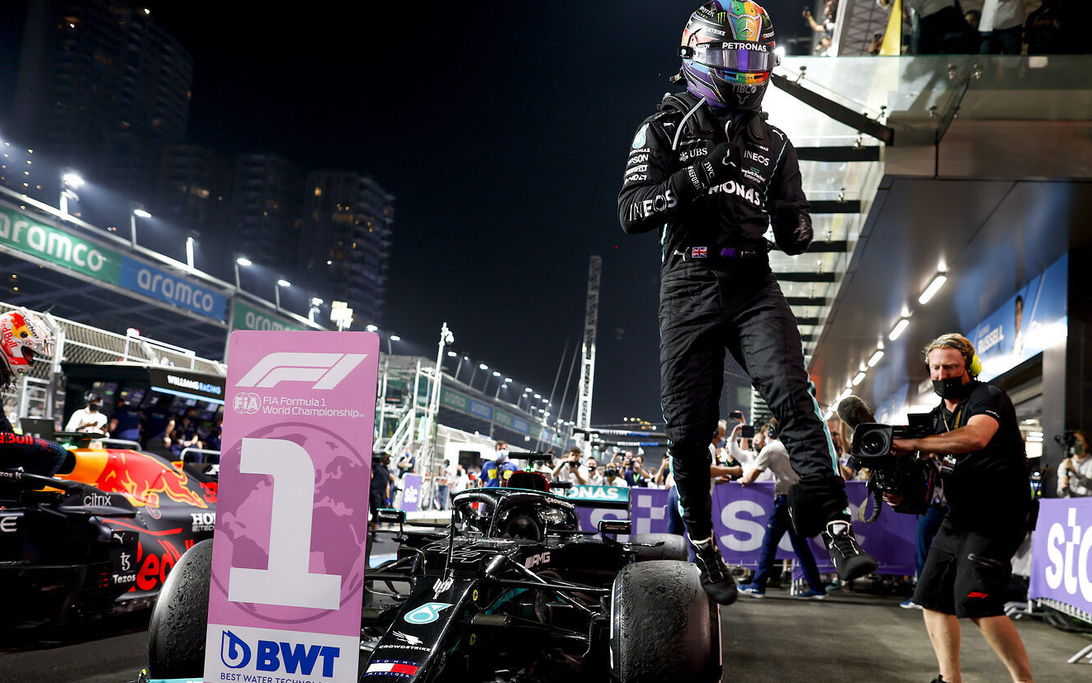 Hamilton Saudi celebrating
