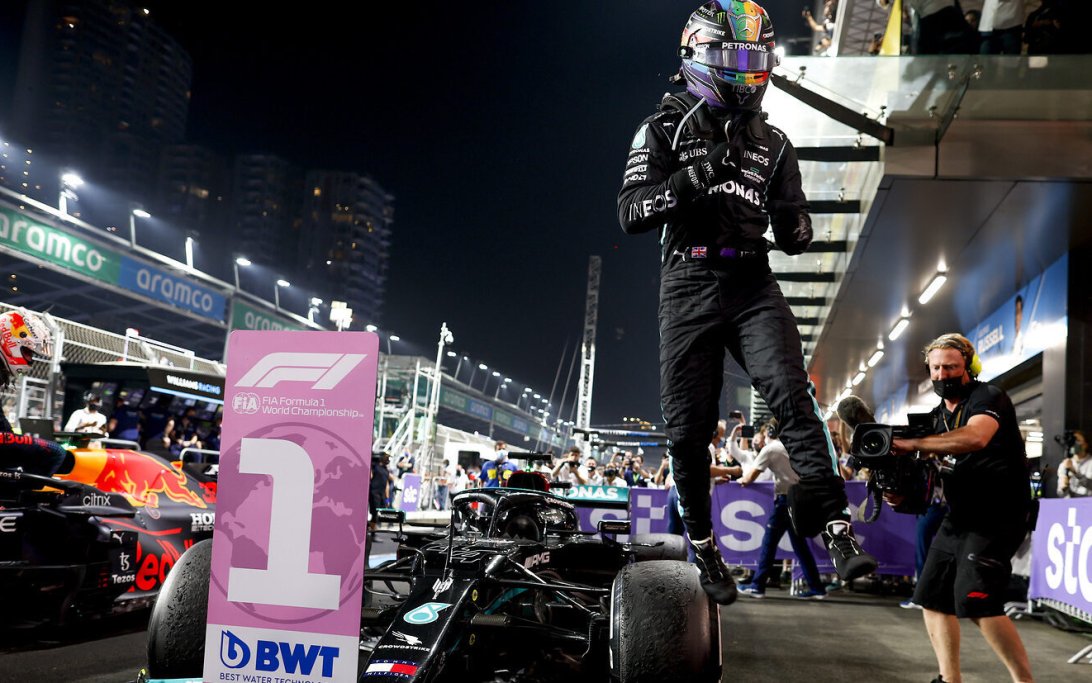 Hamilton Saudi celebrating