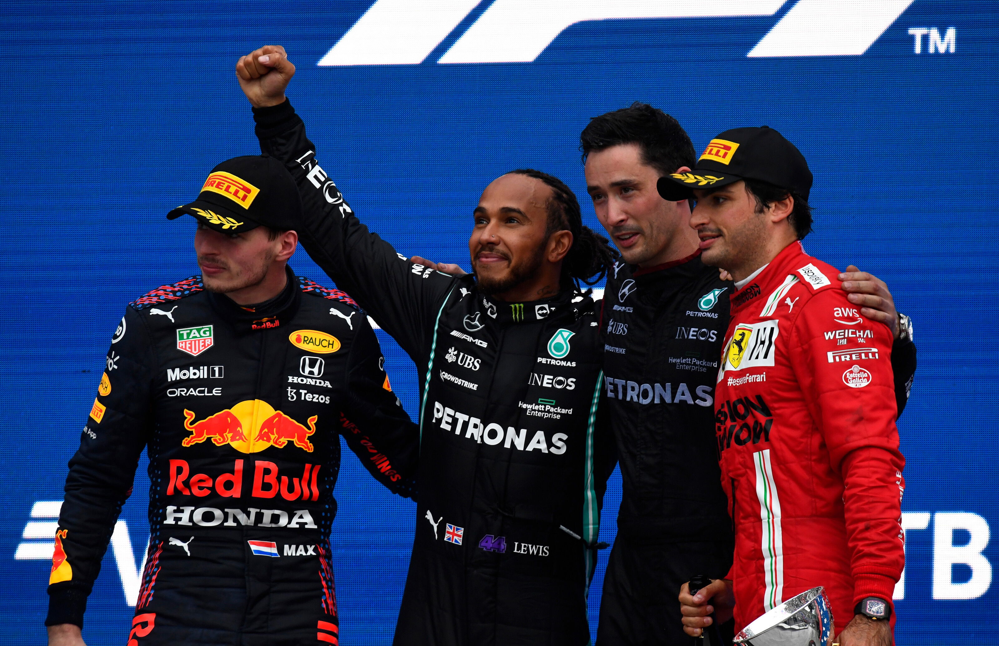 Podium Russian GP Verstappen Hamilton Sainz