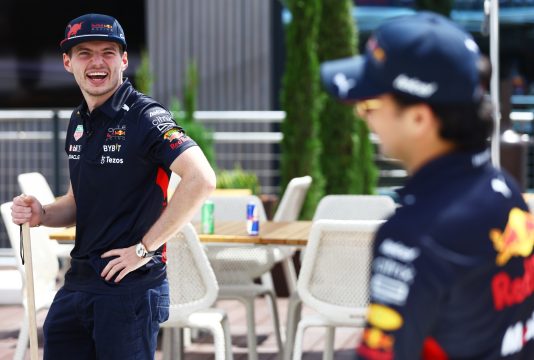Verstappen Perez smile laugh laughing