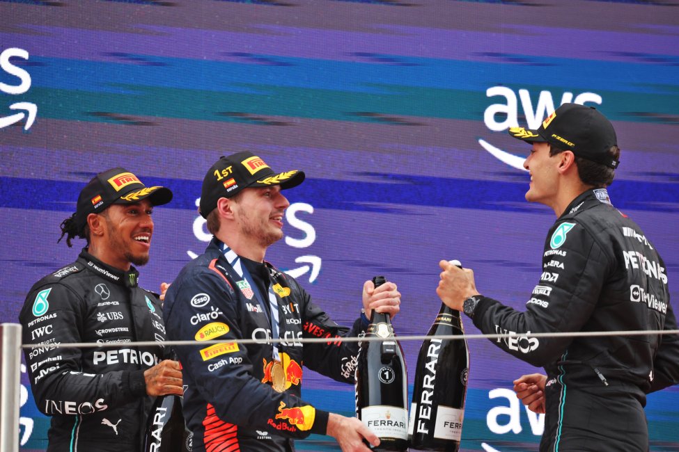 Verstappen Russell Hamilton Spain podium