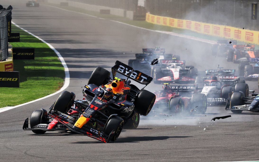 Perez Leclerc Mexico start crash