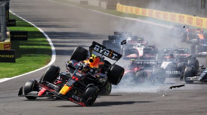 Perez Leclerc Mexico start crash