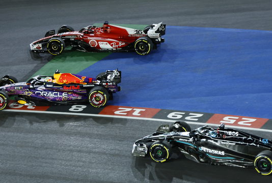Verstappen Leclerc Russell Las Vegas