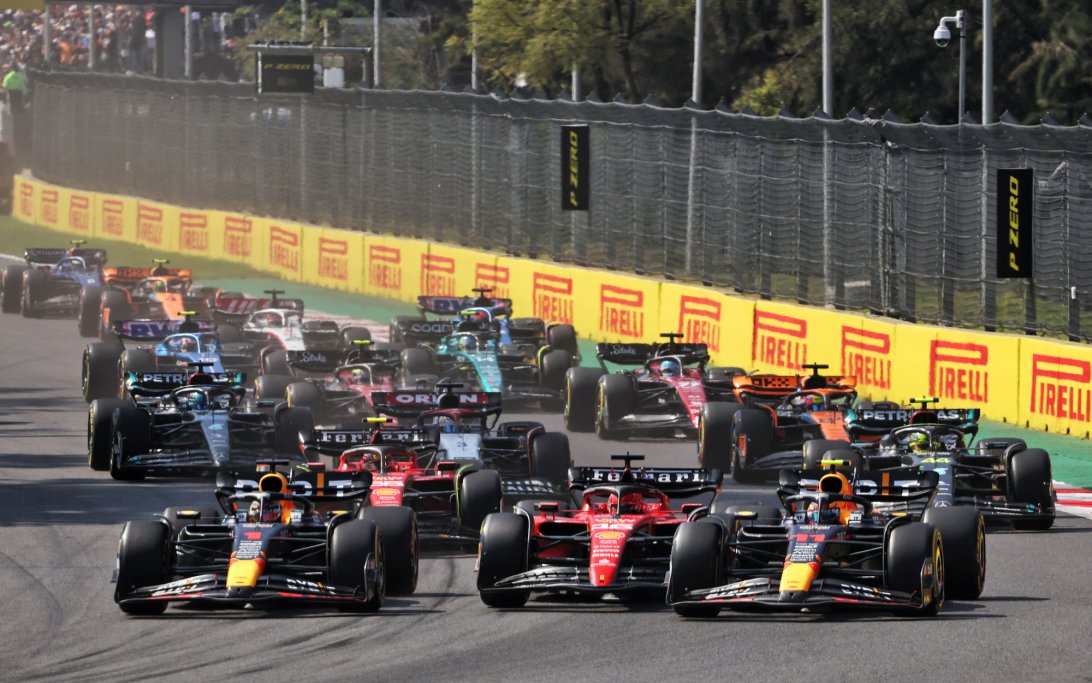Verstappen Leclerc Perez Mexico race start