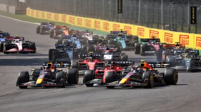 Verstappen Leclerc Perez Mexico race start