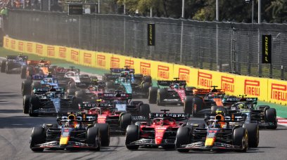 Verstappen Leclerc Perez Mexico race start