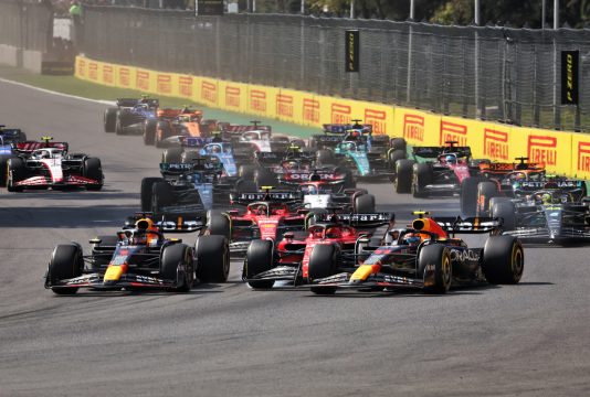 Verstappen Leclerc Perez Mexico race start