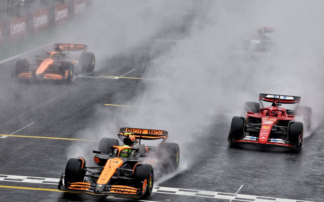 Norris restart Leclerc Piastri Brazil