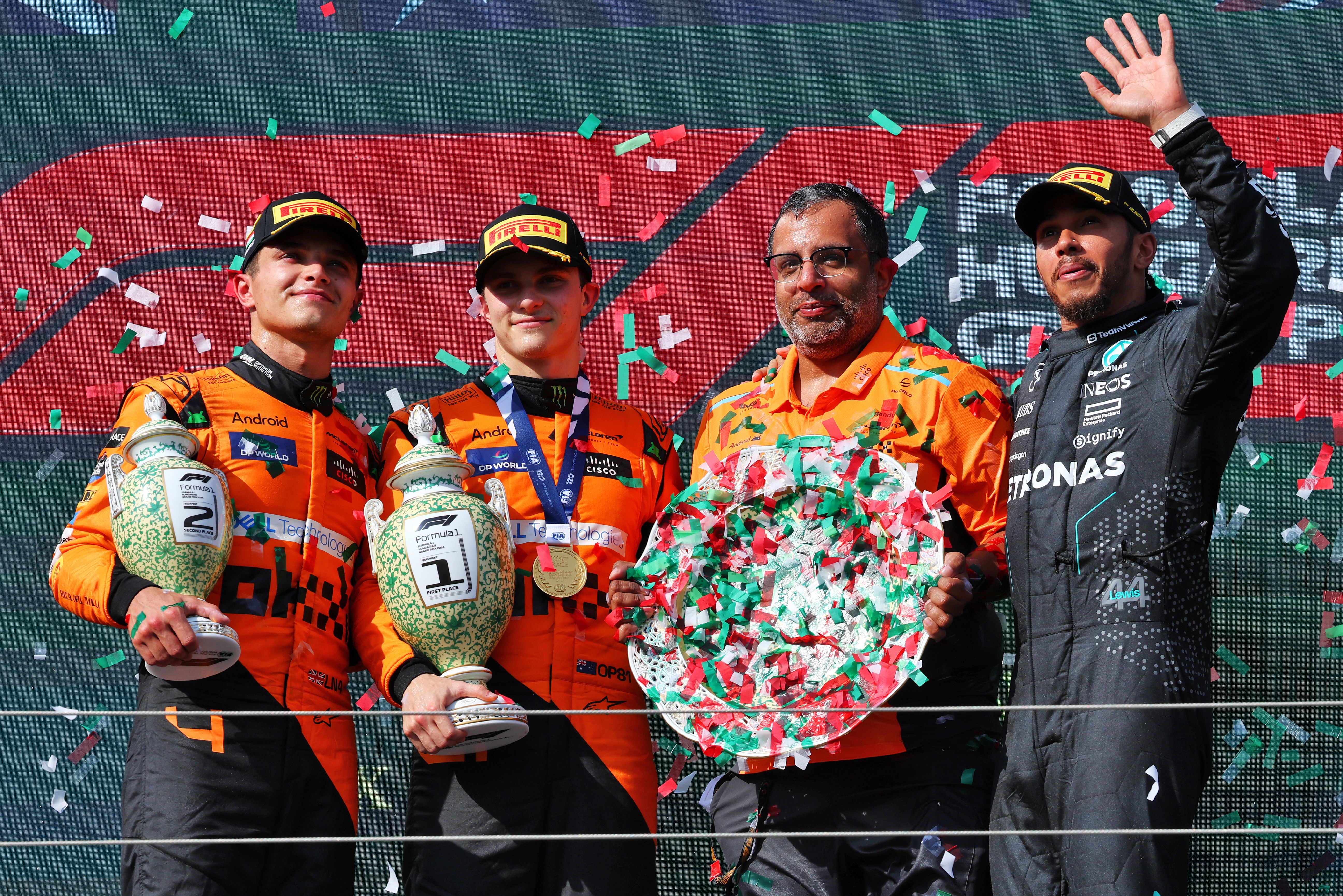 Piastri Norris Hamilton podium Hungary