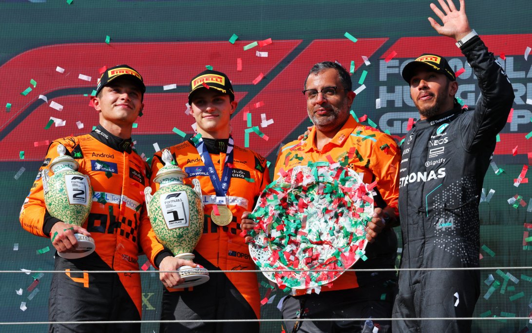 Piastri Norris Hamilton podium Hungary