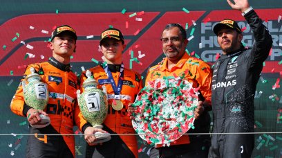 Piastri Norris Hamilton podium Hungary