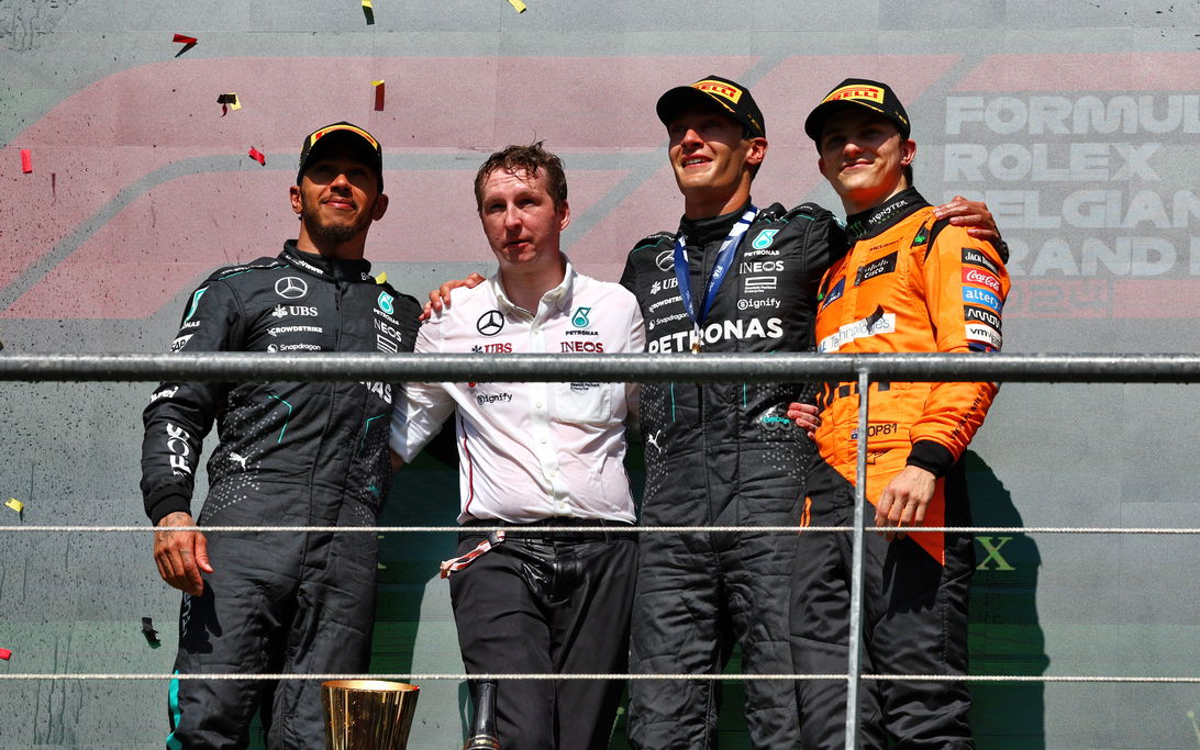 Podium Belgium Russell Hamilton Piastri