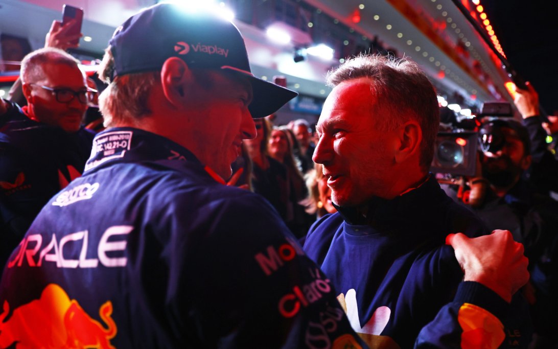 Verstappen Horner Las Vegas champion