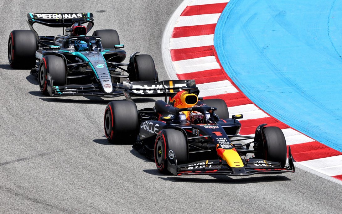 Verstappen Russell race Spain