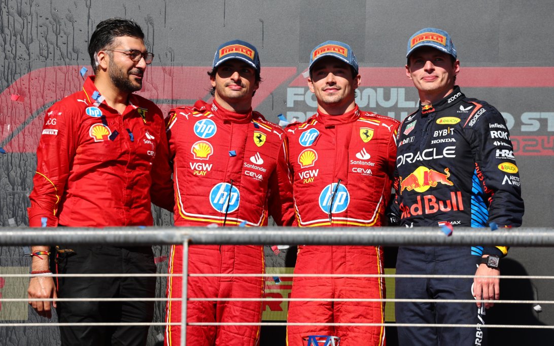 Podium Leclerc Sainz Verstappen USA Austin