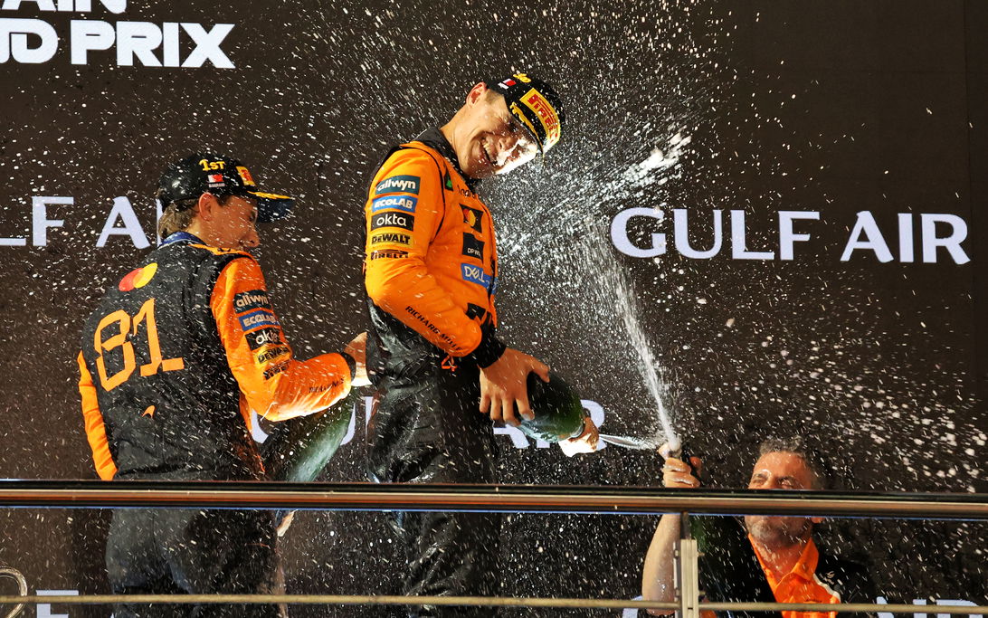 Norris Piastri Stella Bahrain podium