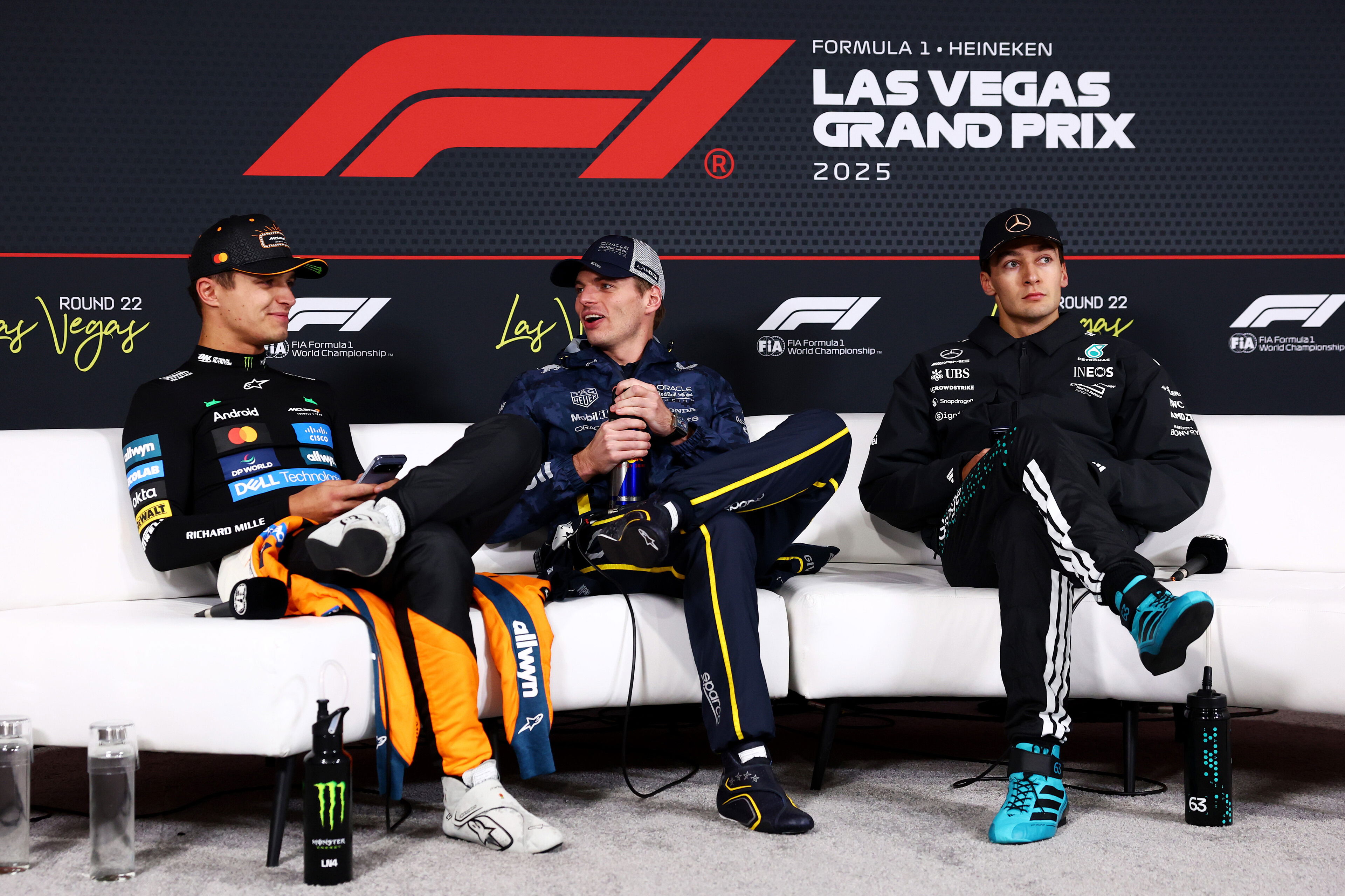 Verstappen Norris Russell race Las Vegas