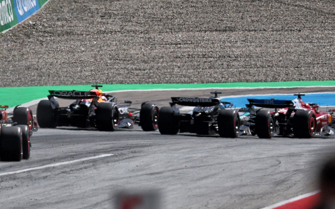 Verstappen Russell Leclerc Spain