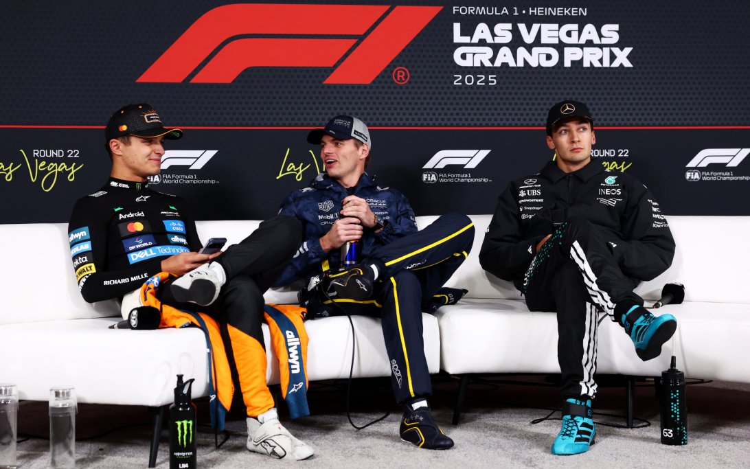 Verstappen Norris Russell race Las Vegas