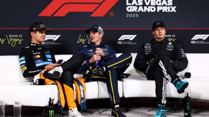 Verstappen Norris Russell race Las Vegas