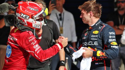 Verstappen Leclerc Cota podium