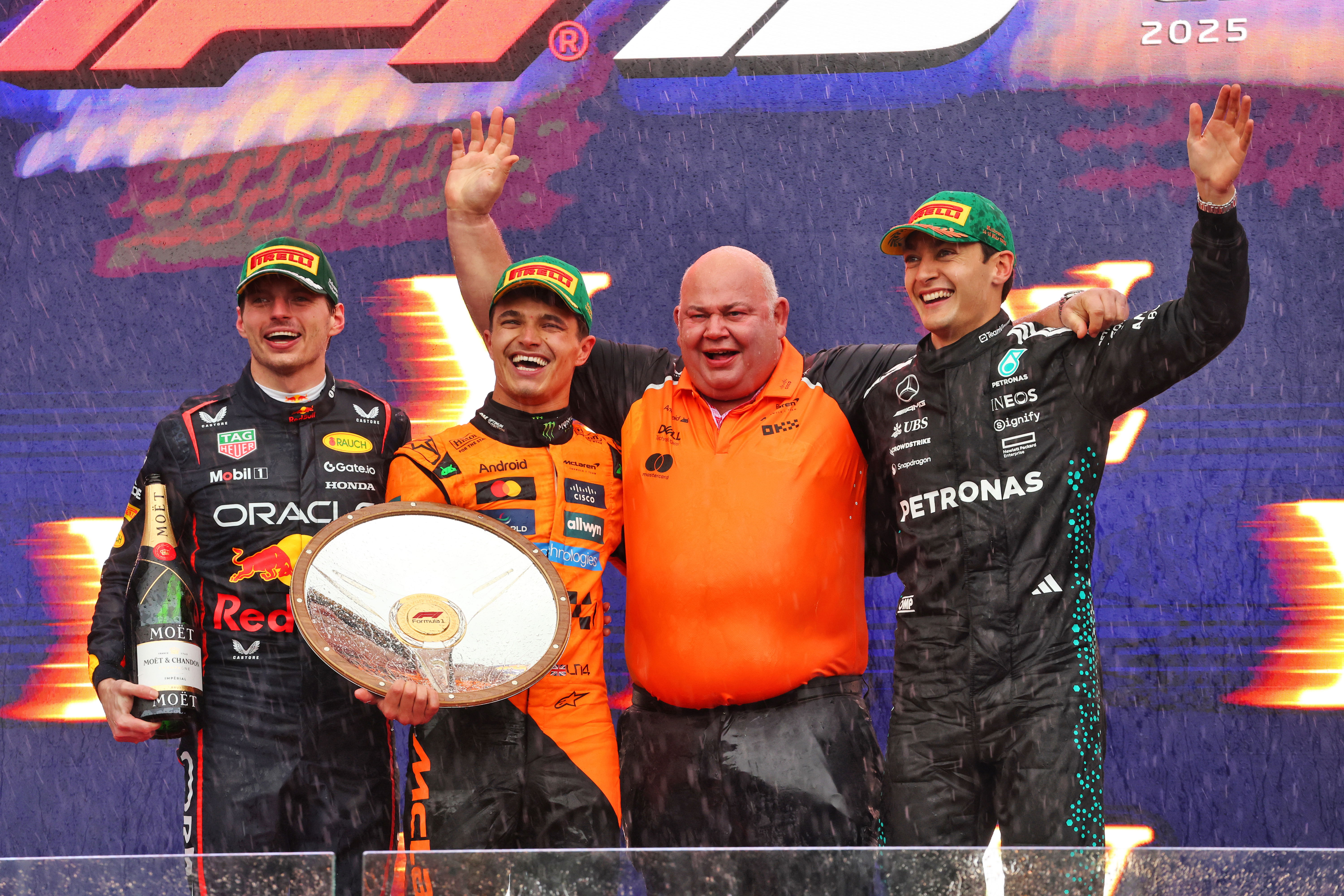 Verstappen Norris Russell podium Australia