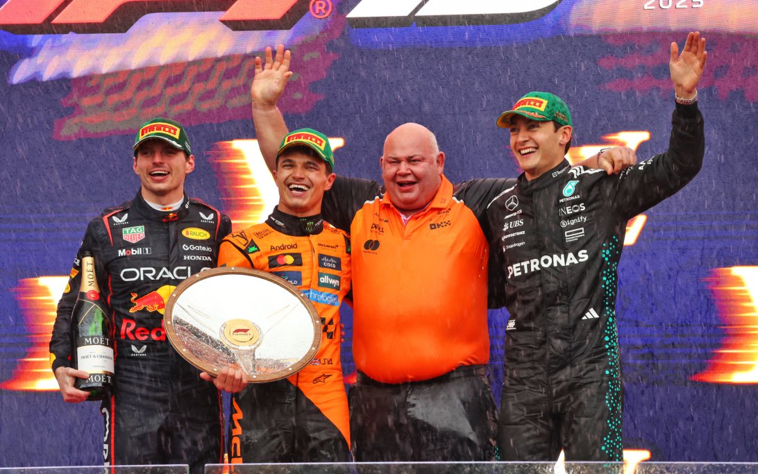 Verstappen Norris Russell podium Australia