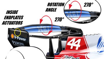 Swingend Ferrari opent jacht op Mercedes met Macarena-vleugel in handbagage