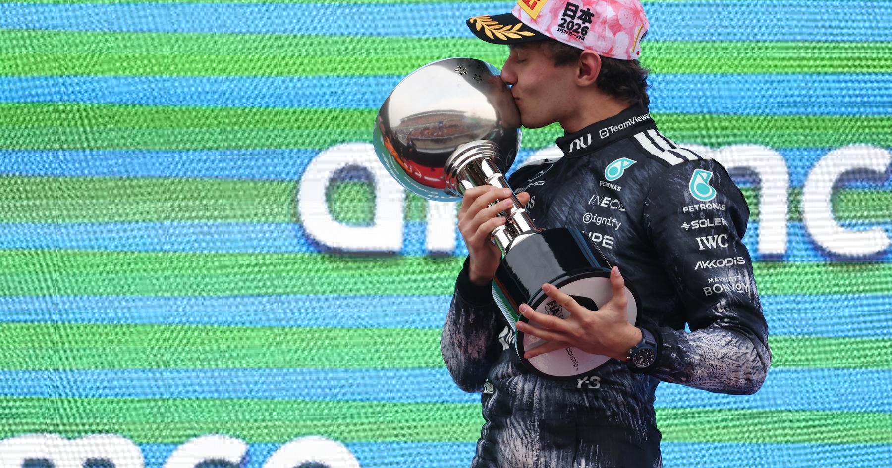 Kimi Antonelli celebrates his recent victories.