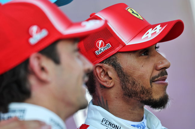 Lewis Hamilton (GBR) Scuderia Ferrari with team mate Charles Leclerc (MON) Scuderia Ferrari in qualifying parc ferme.
27.06.2026. Formula 1 World Championship, Rd 8, Austrian Grand Prix, Spielberg, Austria, Qualifying Day.
- www.xpbimages.com, EMail: requests@xpbimages.com © Copyright: Charniaux / XPB Images