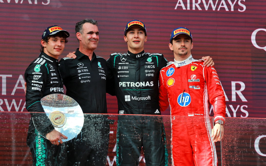 Russell Antonelli Leclerc Australia podium