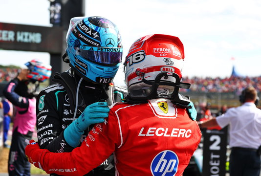 Russell Leclerc race Silverstone