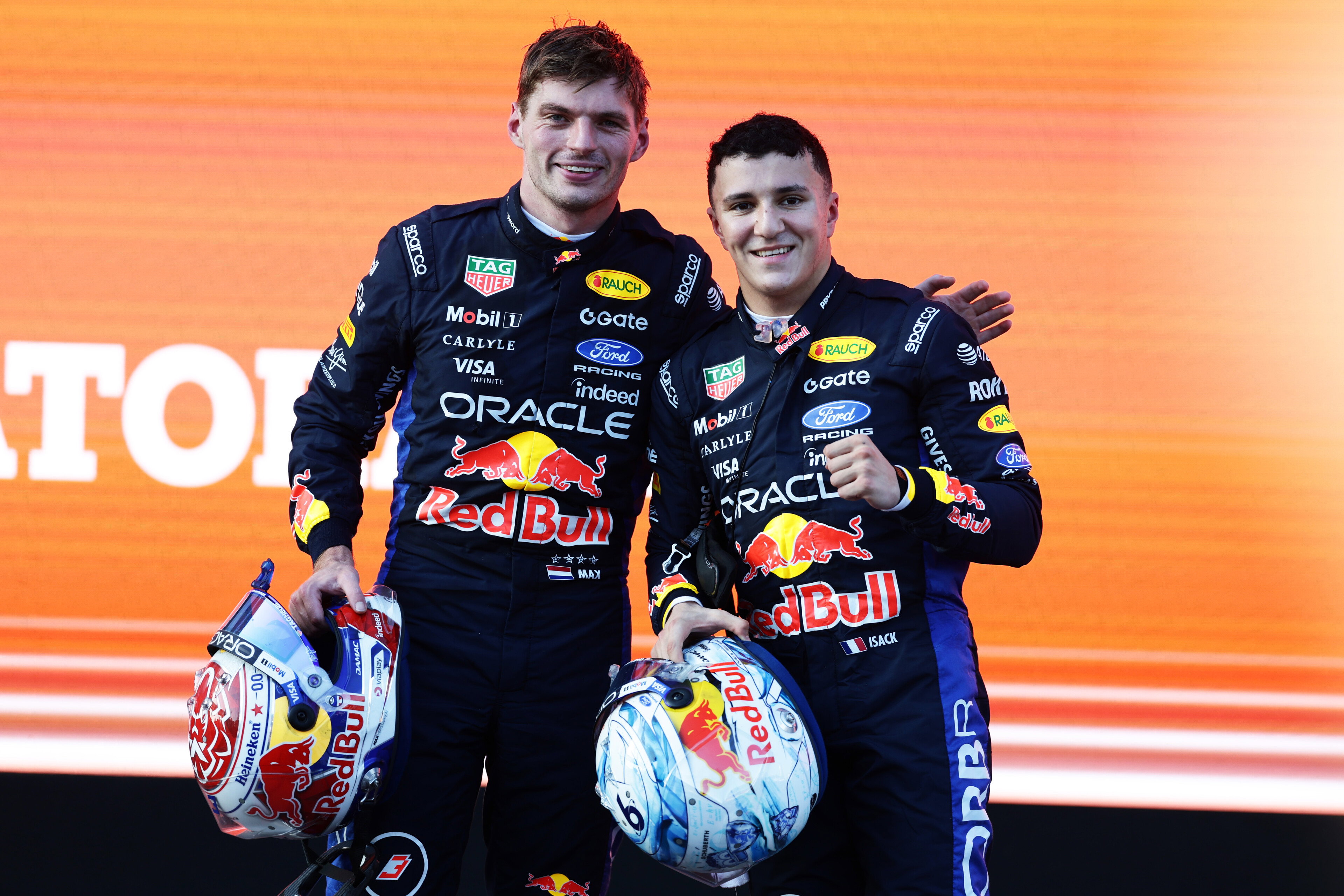 Verstappen Hadjar Podium Baku