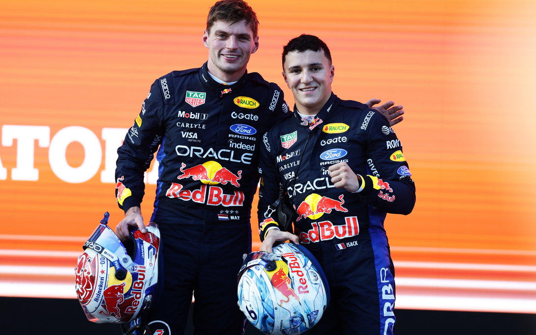 Verstappen Hadjar Podium Baku