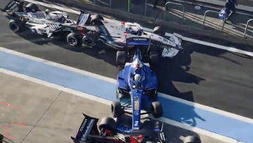 Watch: Pit lane confusion causes embarrassing multi-car pile-up