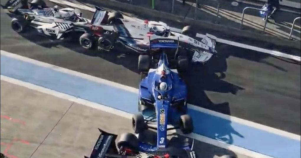 Watch: Pit lane confusion causes embarrassing multi-car pile-up