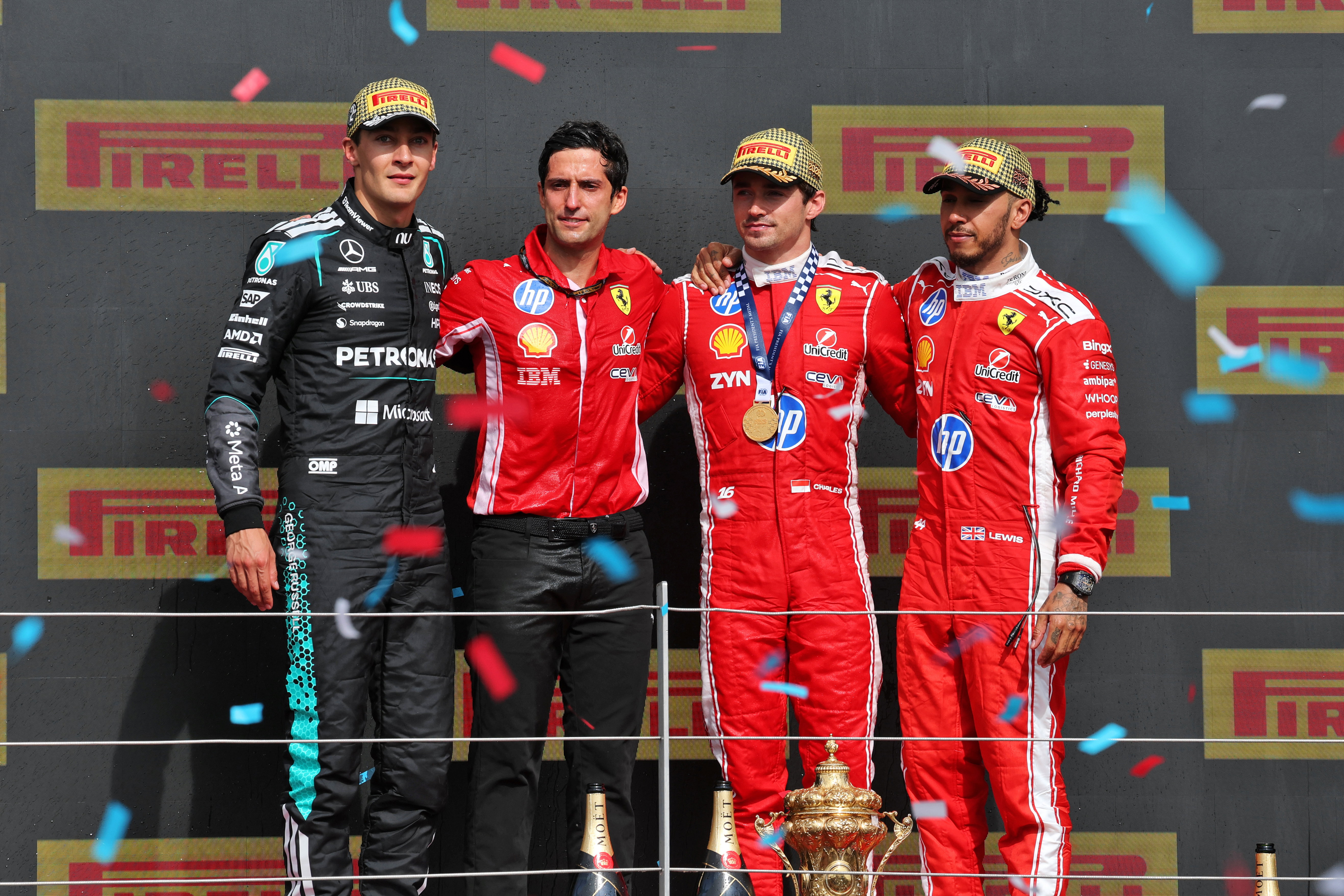 Podium Leclerc Russell Hamilton Silverstone