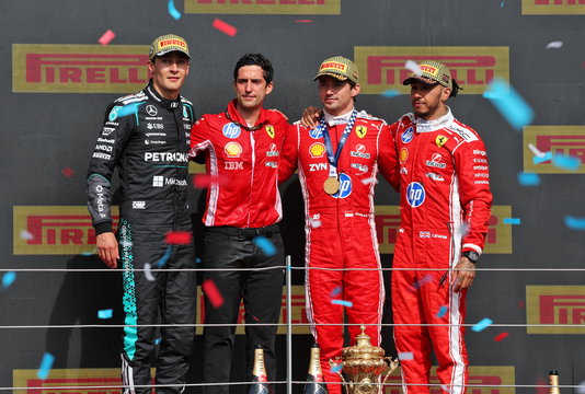 Podium Leclerc Russell Hamilton Silverstone