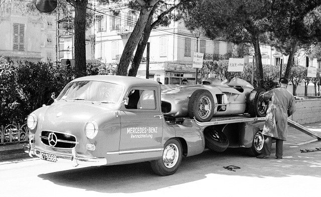 M204794 Mercedes Benz W 196 R on its race transporter