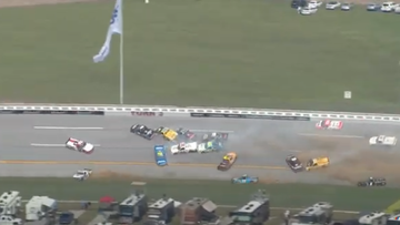 Video: Massive NASCAR pile-up collects 18 trucks