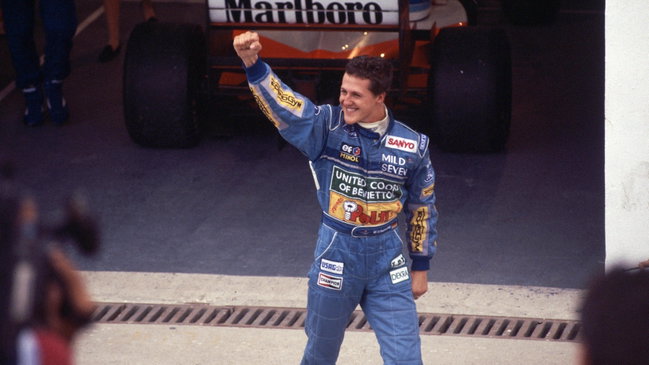 Michael Schumacher (GER) Benetton 1st position celebrate victory - www.xpbimages.com, EMail: requests@xpbimages.com Copyright: Photo4 / XPB Images
