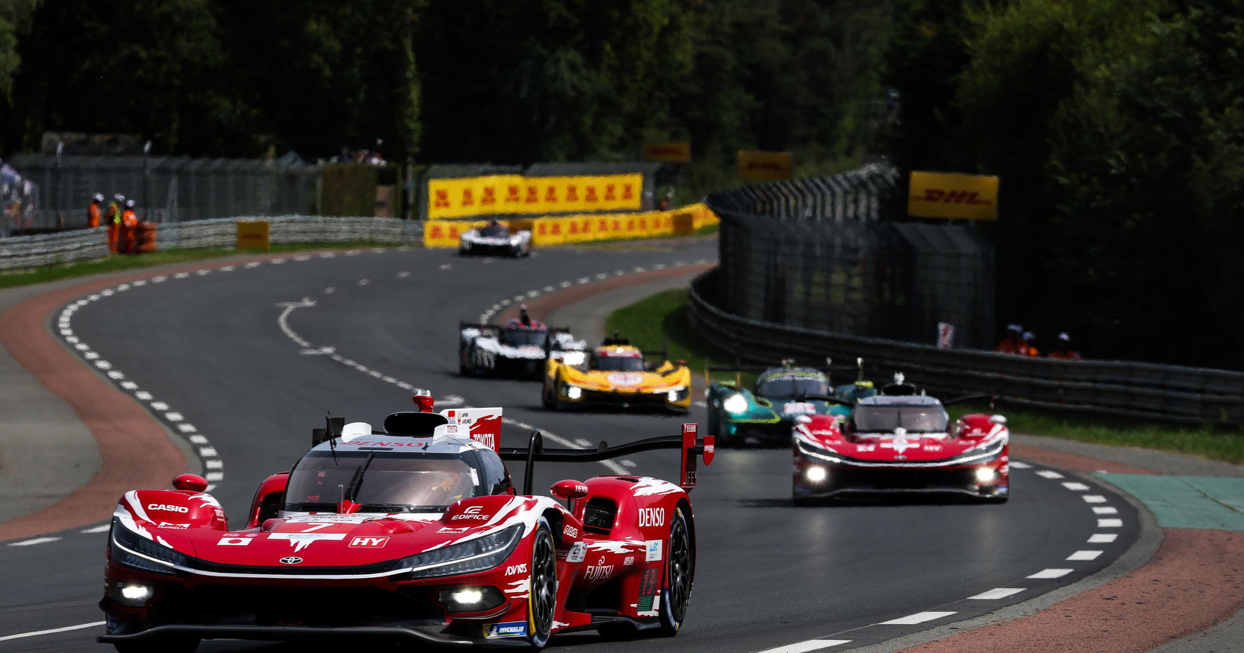Toyota mounts a thrilling charge during the race.