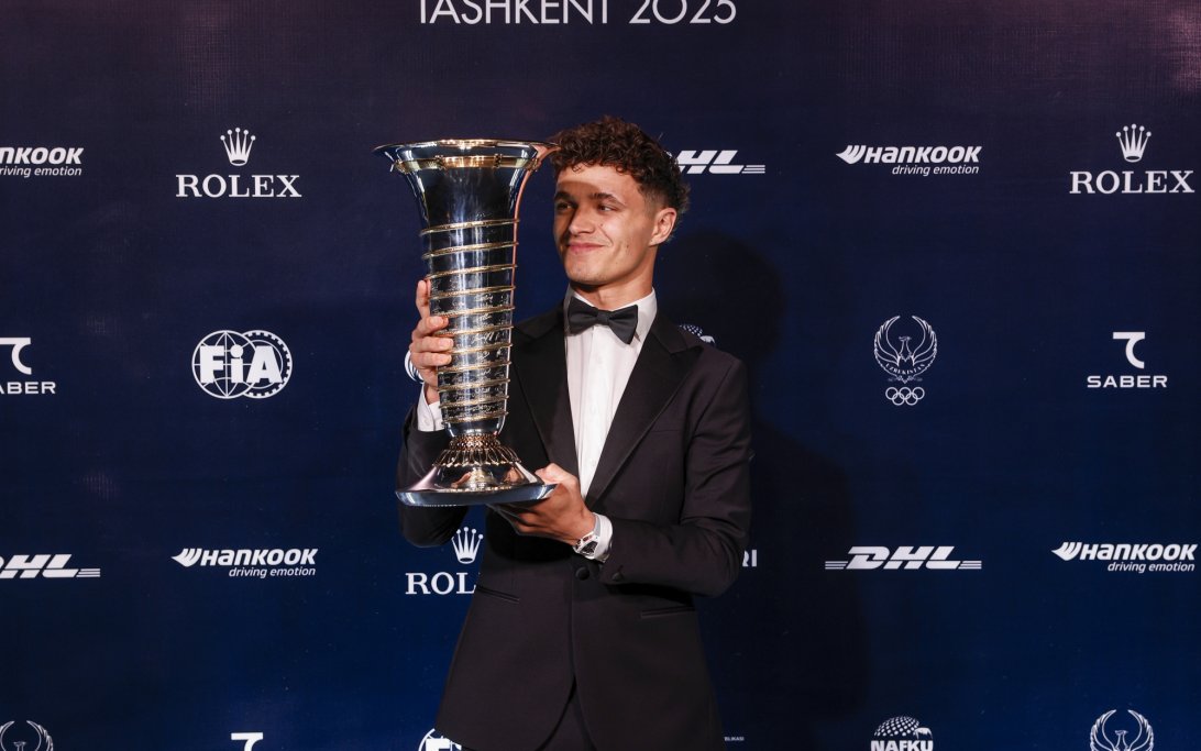 Norris FIA prize giving championship trophy