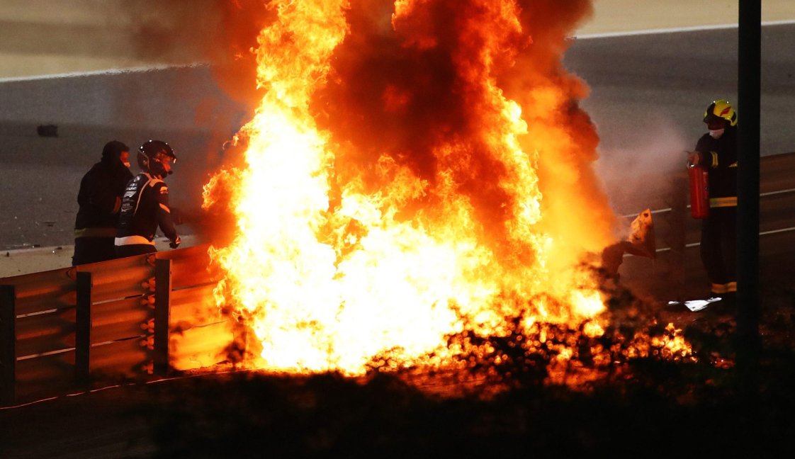 Romain Grosjean crash Bahrain 2020 Racing News365 7