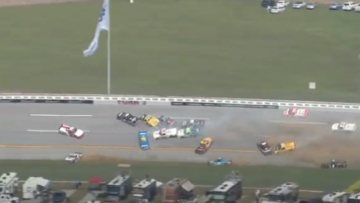 Video: Massive NASCAR pile-up collects 18 trucks