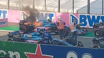 WATCH: Ocon's car catches fire at the end of Brazil Sprint