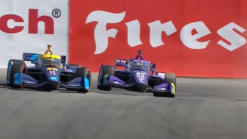 Video: Grosjean passes IndyCar rival on two wheels!