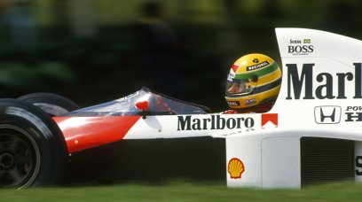 Mc Laren Honda drivers Alain Prost and Ayrton Senna in the 1988 French Grand Prix at Paul Ricard Photo Credit Grand Prix Photo